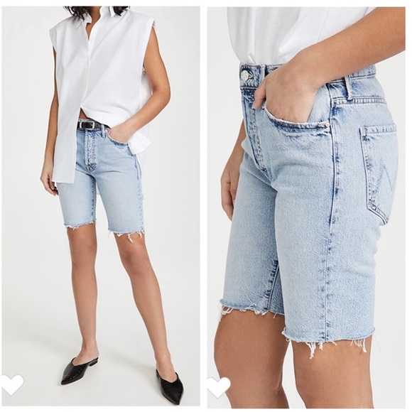 MOTHER Trickster Fray Bermuda Denim Shorts in WIN SOME LOSE SOME SIZE 24 NWT - Picture 2 of 15
